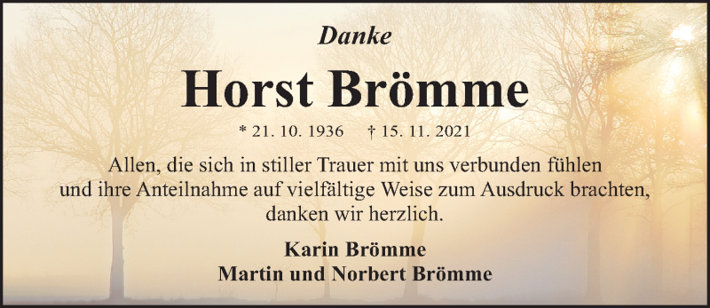  Traueranzeige für Horst Brömme vom 11.12.2021 aus Gesamtausgabe Nürnberger Nachrichten/ Nürnberger Ztg.