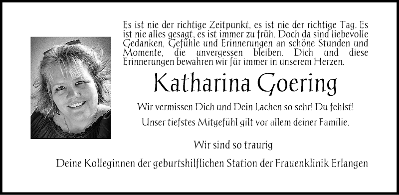  Traueranzeige für Katharina Goering vom 11.12.2021 aus Erlanger Nachrichten Lokal