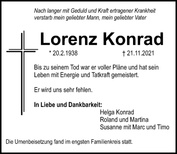 Traueranzeige von Lorenz Konrad von Erlanger Nachrichten Lokal