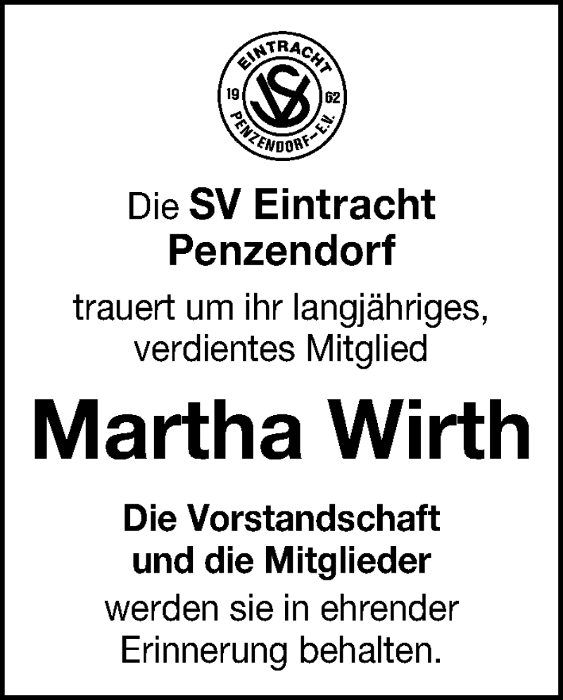  Traueranzeige für Martha Wirth vom 04.12.2021 aus Schwabacher Tagblatt Lokal