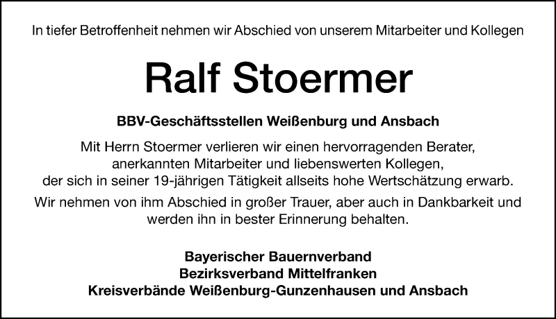  Traueranzeige für Ralf Stoermer vom 08.12.2021 aus Altmühl-Bote Lokal