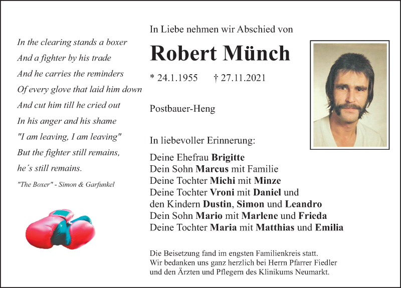  Traueranzeige für Robert Münch vom 03.12.2021 aus Neumarkter Nachrichten Lokal