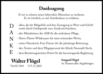 Traueranzeige von Walter Flögel von Windsheimer Zeitung Lokal