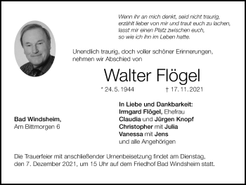 Traueranzeige von Walter Flögel von Windsheimer Zeitung Lokal