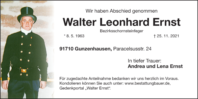  Traueranzeige für Walter Leonhard Ernst vom 04.12.2021 aus Roth-Hilpoltsteiner Volkszeitung Lokal