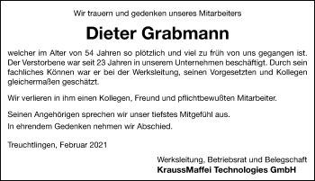 Traueranzeige von Dieter Grabmann von Weißenburger Tagblatt u.Treuchtlinger Kurier Lokal