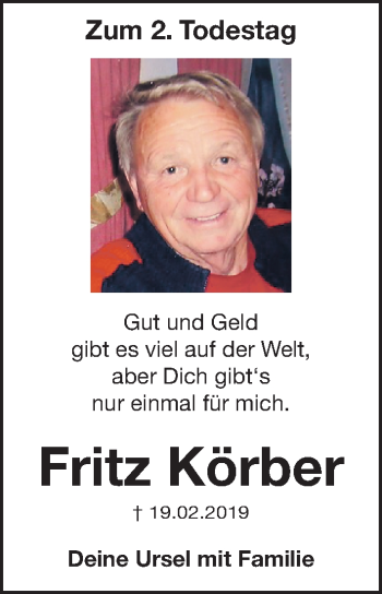 Traueranzeige von Fritz Körber von Gesamtausgabe Nürnberger Nachrichten/ Nürnberger Ztg.