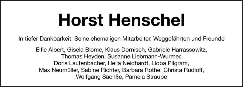  Traueranzeige für Horst Henschel vom 13.02.2021 aus Gesamtausgabe Nürnberger Nachrichten/ Nürnberger Ztg.