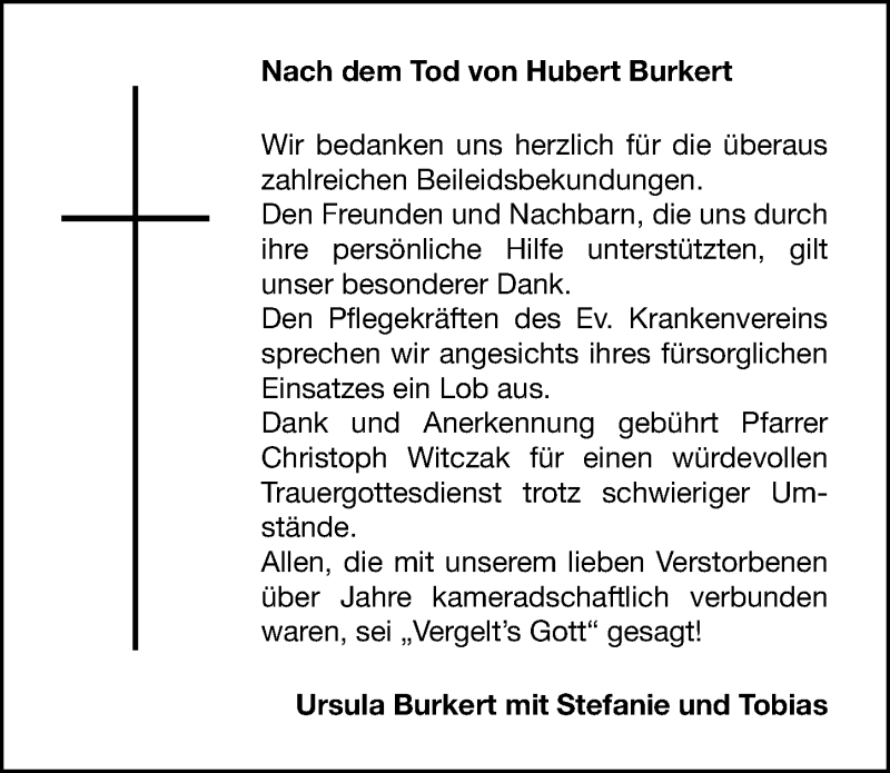  Traueranzeige für Hubert Burkert vom 26.02.2021 aus Altmühl-Bote Lokal