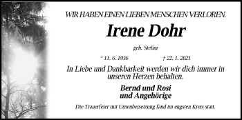 Traueranzeige von Irene Dohr von Gesamtausgabe Nürnberger Nachrichten/ Nürnberger Ztg.