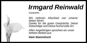 Traueranzeige von Irmgard Reinwald von Altmühl-Bote Lokal