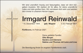 Traueranzeige von Irmgard Reinwald von Altmühl-Bote Lokal