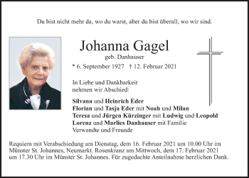 Traueranzeige von Johanna Gagel von Neumarkter Nachrichten Lokal