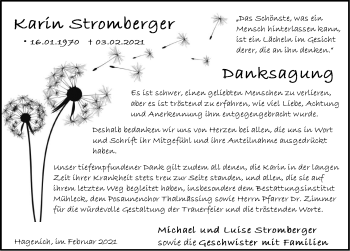 Traueranzeige von Karin Stromberger von Roth-Hilpoltsteiner Volkszeitung Lokal