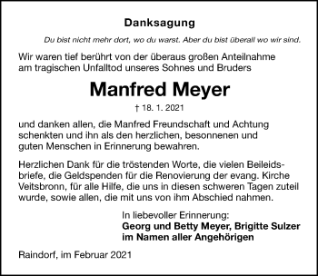 Traueranzeige von Manfred Meyer von Fürther Nachrichten Lokal