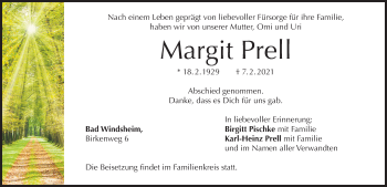 Traueranzeige von Margit Prell von Windsheimer Zeitung Lokal