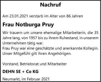 Traueranzeige von Notburga Pruy von Neumarkter Nachrichten Lokal