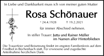 Traueranzeige von Rosa Schönauer von Erlanger Nachrichten Lokal