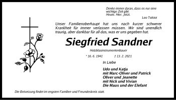 Traueranzeige von Siegfried Sandner von Fürther Nachrichten Lokal