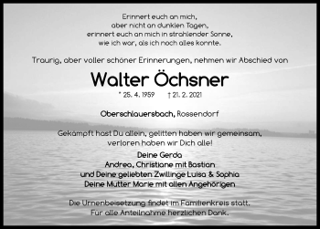 Traueranzeige von Walter Öchsner von Fürther Nachrichten Lokal