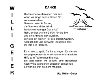 Traueranzeige von Willi Geier von Nordbayerische Nachrichten Forchheim Lokal