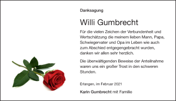 Traueranzeige von Willi Gumbrecht von Erlanger Nachrichten Lokal