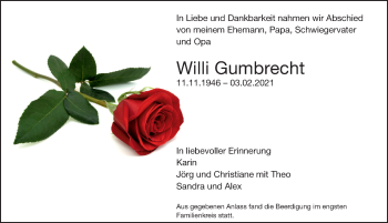 Traueranzeige von Willi Gumbrecht von Erlanger Nachrichten Lokal