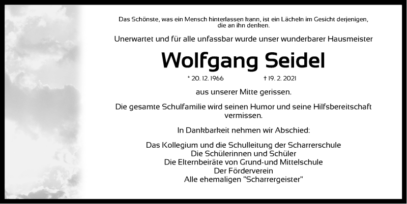  Traueranzeige für Wolfgang Seidel vom 27.02.2021 aus Gesamtausgabe Nürnberger Nachrichten/ Nürnberger Ztg.