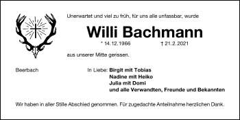 Traueranzeige von Willibald Bachmann von Schwabacher Tagblatt Lokal