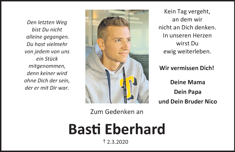  Traueranzeige für Basti Eberhard vom 02.03.2021 aus Nordbayerische Nachrichten Forchheim Lokal