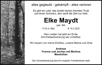 Traueranzeige von Elke Maydt von Gesamtausgabe Nürnberger Nachrichten/ Nürnberger Ztg.