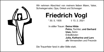 Traueranzeige von Friedrich Vogl von Gesamtausgabe Nürnberger Nachrichten/ Nürnberger Ztg.
