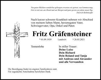 Traueranzeige von Fritz Gräfensteiner von Schwabacher Tagblatt Lokal