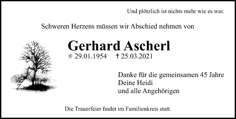 Traueranzeige für Gerhard Ascherl vom 29.03.2021 aus Erlanger Nachrichten Lokal