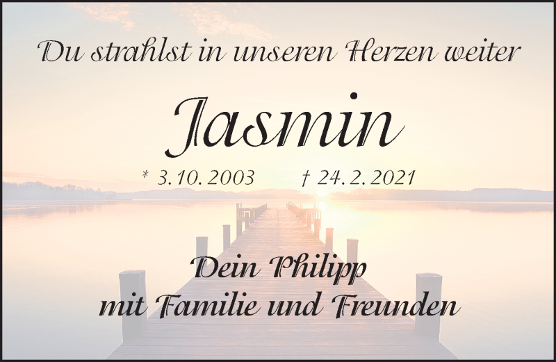  Traueranzeige für Jasmin Fuchs vom 06.03.2021 aus Schwabacher Tagblatt Lokal