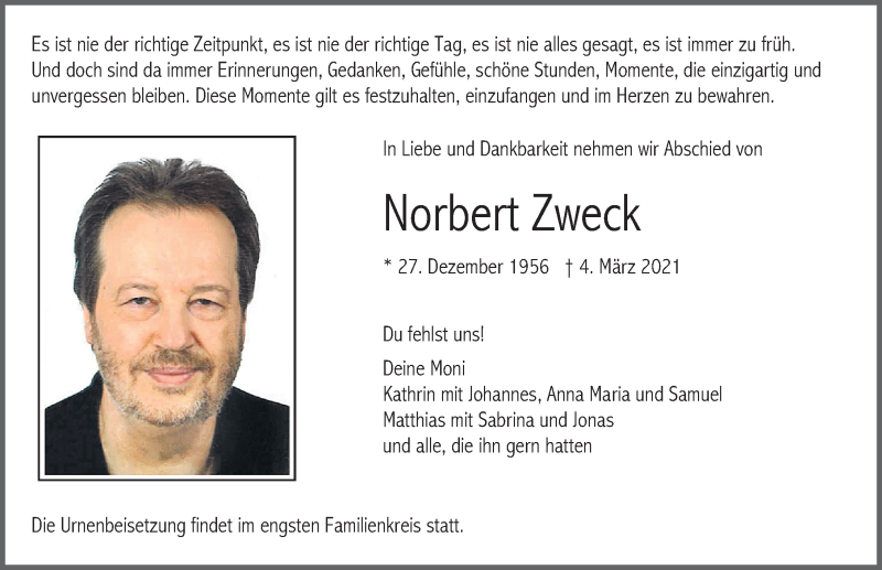  Traueranzeige für Norbert Zweck vom 20.03.2021 aus Neumarkter Nachrichten Lokal