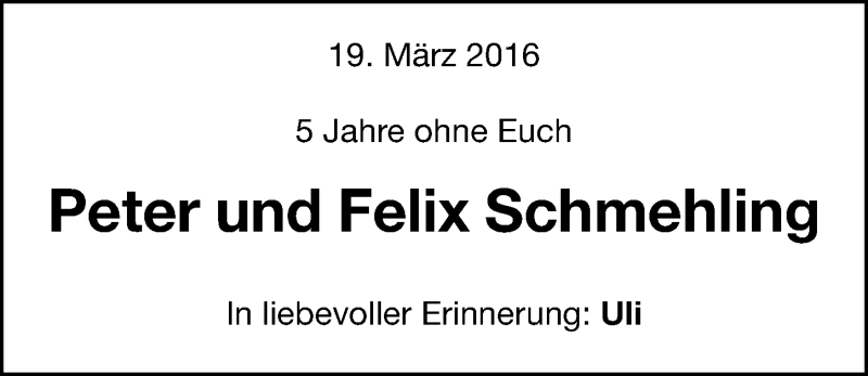 Traueranzeige für Peter Schmehling vom 19.03.2021 aus Roth-Hilpoltsteiner Volkszeitung Lokal
