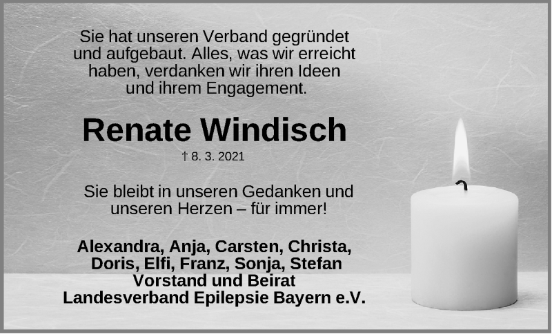  Traueranzeige für Renate Windisch vom 13.03.2021 aus Gesamtausgabe Nürnberger Nachrichten/ Nürnberger Ztg./ Schwabach
