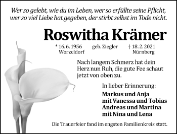 Traueranzeige von Roswitha Krämer von Schwabacher Tagblatt Lokal