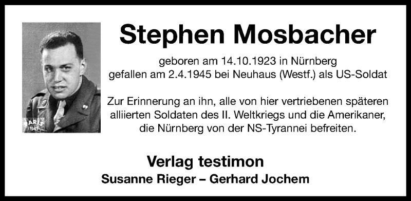  Traueranzeige für Stephen Mosbacher vom 01.04.2021 aus Gesamtausgabe Nürnberger Nachrichten/ Nürnberger Ztg.
