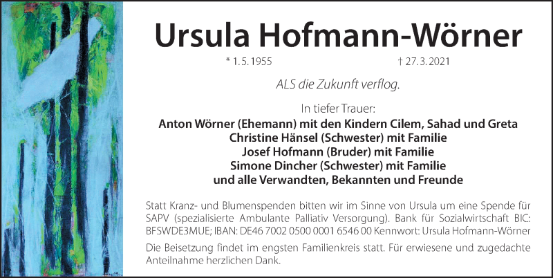  Traueranzeige für Ursula Hofmann-Wörner vom 31.03.2021 aus Gesamtausgabe Nürnberger Nachrichten/ Nürnberger Ztg.
