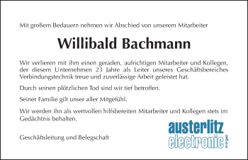 Traueranzeige von Willibald Bachmann von Gesamtausgabe Nürnberger Nachrichten/ Nürnberger Ztg.