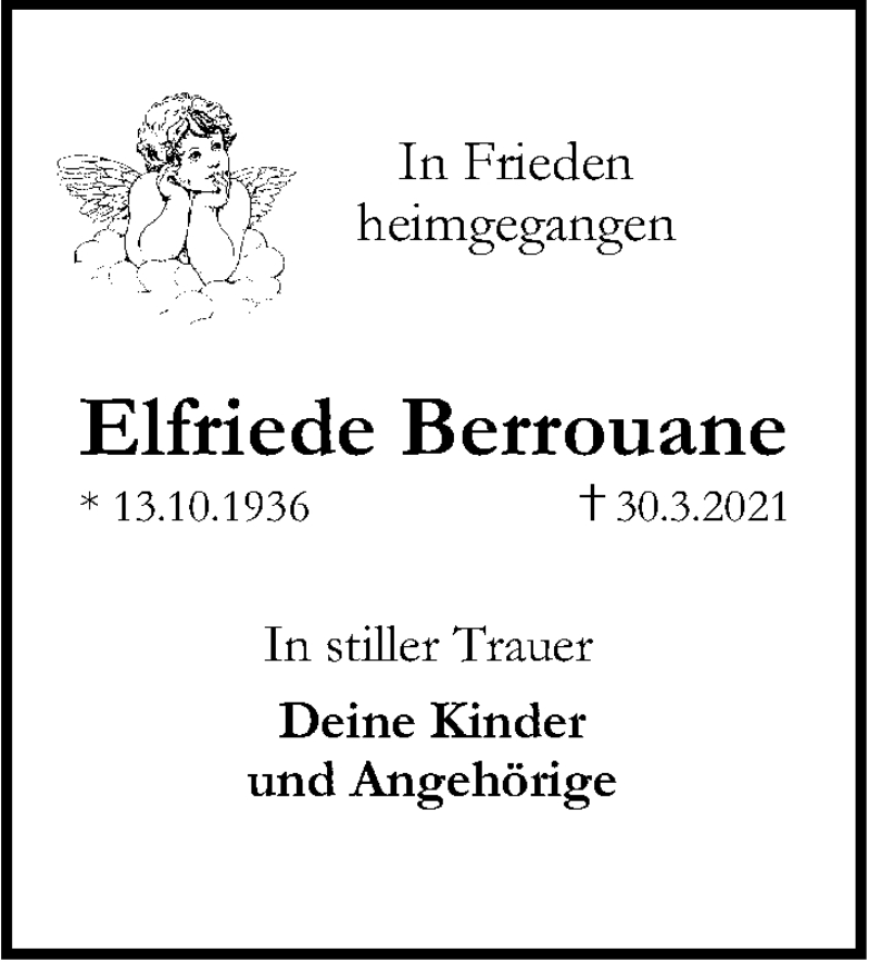  Traueranzeige für Elfriede Berrouane vom 03.04.2021 aus Erlanger Nachrichten Lokal