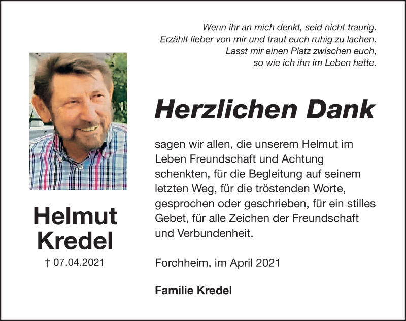  Traueranzeige für Helmut Kredel vom 28.04.2021 aus Nordbayerische Nachrichten Forchheim Lokal