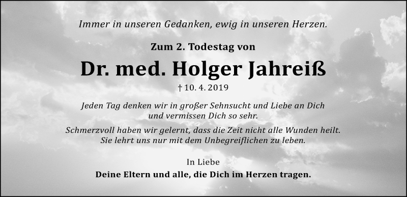  Traueranzeige für Holger Jahreiß vom 10.04.2021 aus HST,G