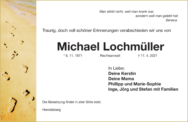  Traueranzeige für Michael Lochmüller vom 22.04.2021 aus Gesamtausgabe Nürnberger Nachrichten/ Nürnberger Ztg.