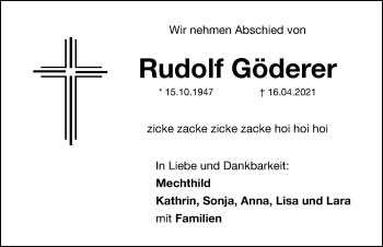 Traueranzeige von Rudolf Göderer von Nordbayerische Nachrichten Herzogenaurach Lokal