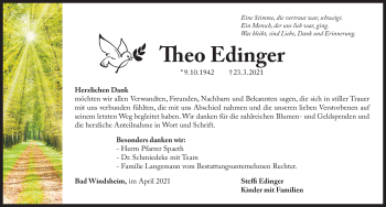 Traueranzeige von Theo Edinger von Windsheimer Zeitung Lokal