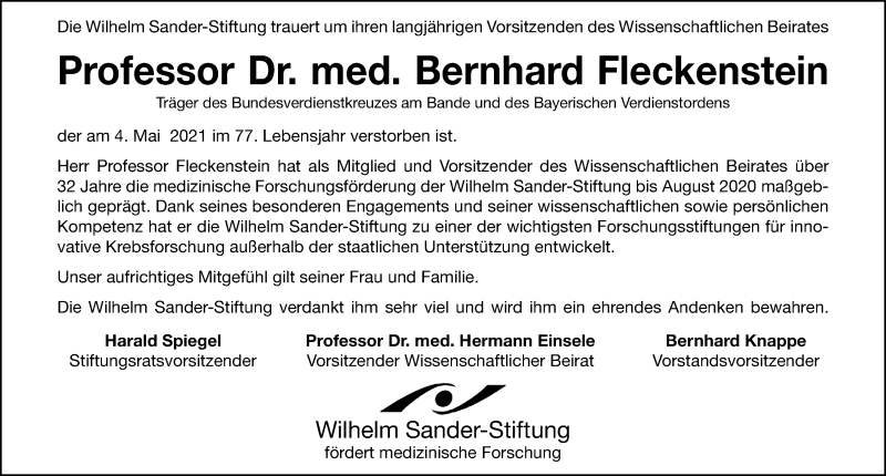  Traueranzeige für Bernhard Fleckenstein vom 08.05.2021 aus Erlanger Nachrichten Lokal
