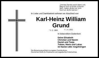 Traueranzeige von Karl-Heinz William Grund von Gesamtausgabe Nürnberger Nachrichten/ Nürnberger Ztg.